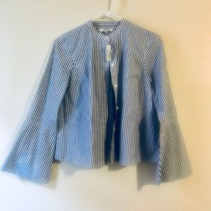 bell sleeve blu/wht top - madewell - small